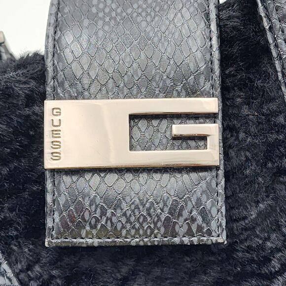 Guess Vintage Y2K Black Sherpa Fuzzy Mini Tote Handbag HTF - Picture 7 of 10